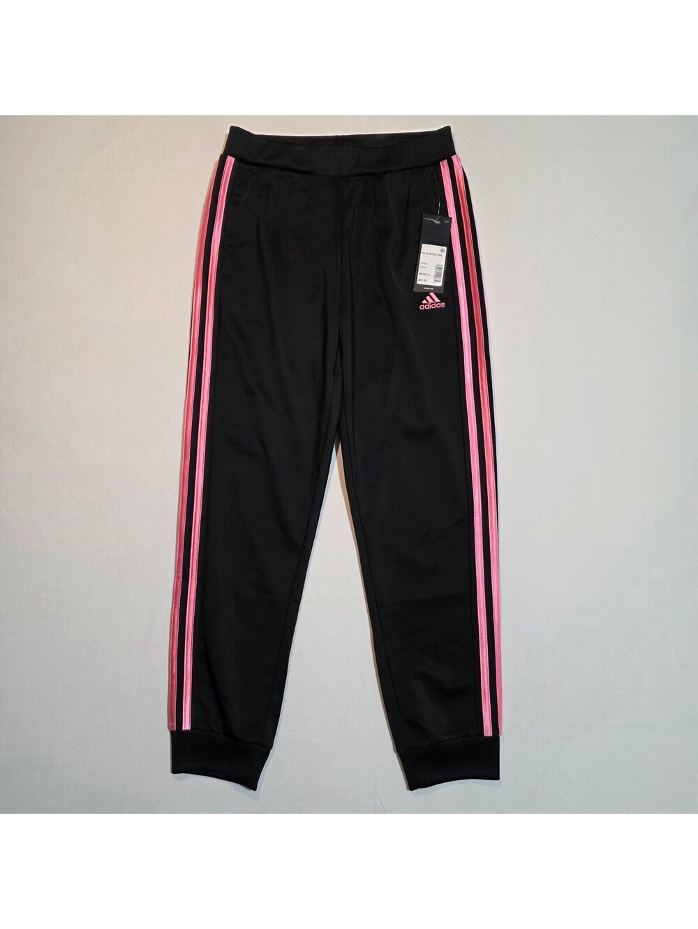 NWT Adidas Black and Pink Track Pants Joggers Regular Fit Girls' Size M 10/12